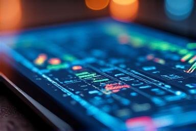 Digital stock market dashboard with complex data visualization